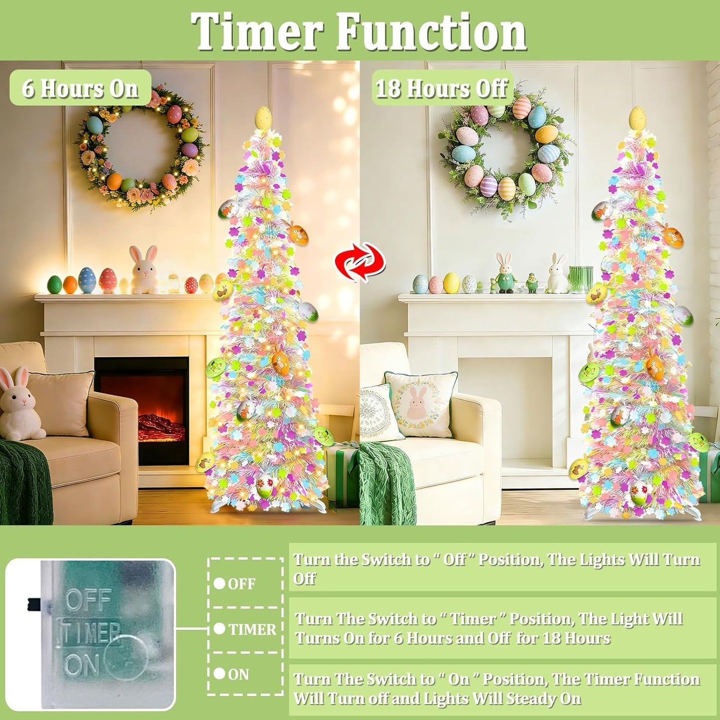 **Skiennix 5Ft Lighted Easter Tree - 50 LED Warm White Lights & Colorful Egg Ornaments | Battery Operated, Collapsible Design**
