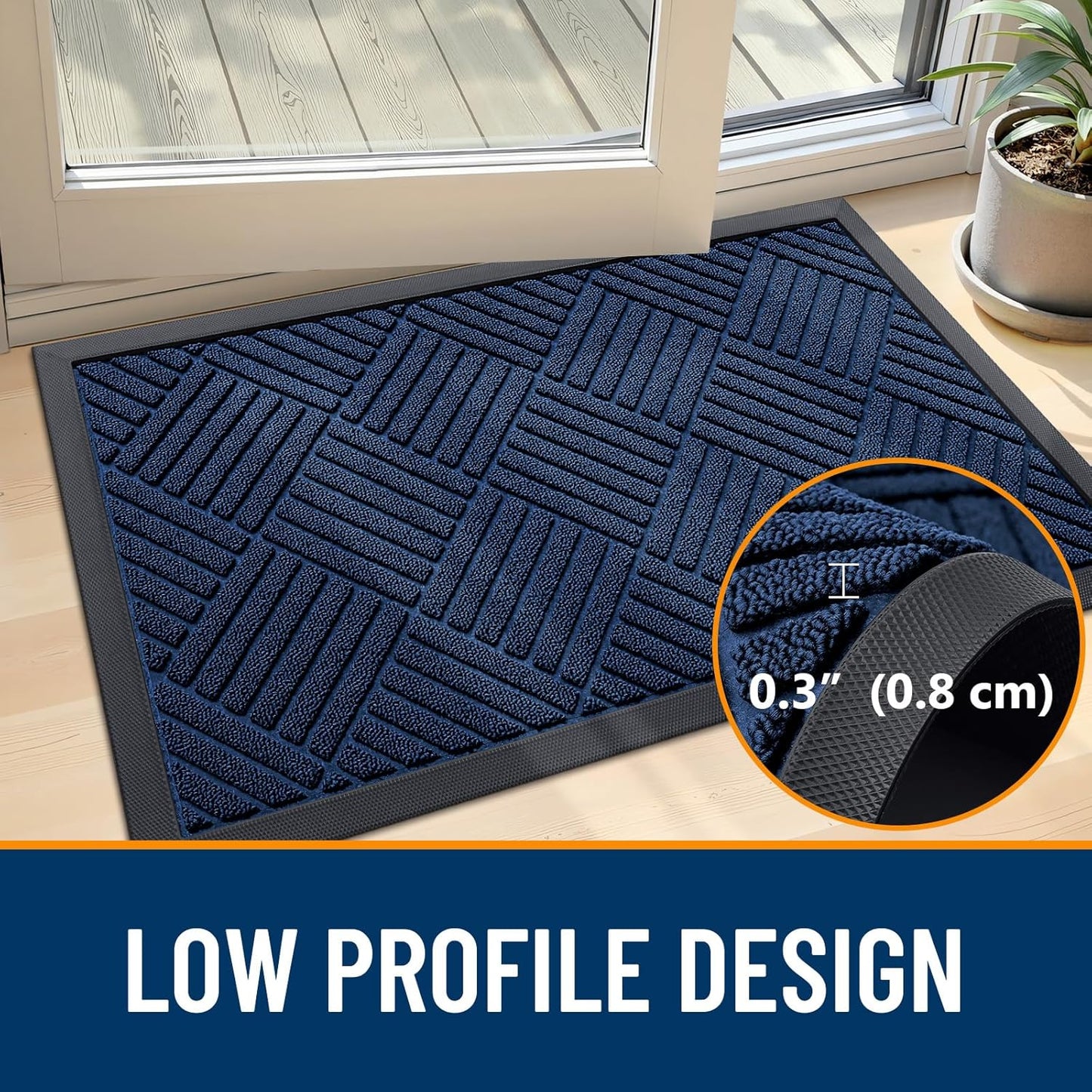 OLANLY Heavy-Duty Front Door Mat - Absorbent Non-Slip Indoor/Outdoor Doormat | Navy Blue Diamond 29.5x17