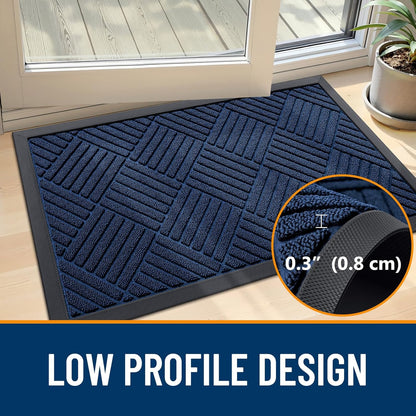 OLANLY Heavy-Duty Front Door Mat - Absorbent Non-Slip Indoor/Outdoor Doormat | Navy Blue Diamond 29.5x17