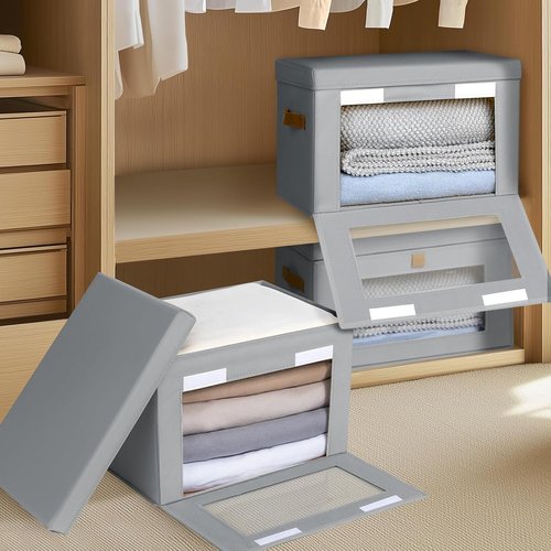 Homsorout Large Closet Storage Bins - Collapsible Fabric Organizers with Handles & Lids | 6-Pack Grey
