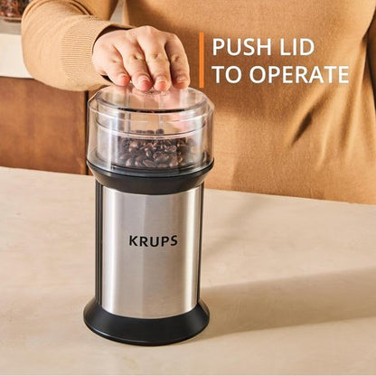 KRUPS Electric Blade Coffee Grinder - Adjustable Coarse to Fine Grind for Perfect Espresso | 1.6 Oz, Stainless Steel, Dishwasher Safe Bowl