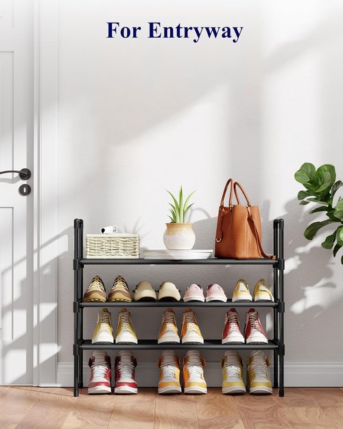 Kitsure Shoe Rack - 3-Tier Organizer for Closet & Entryway | Easy Assembly, 27.6" Wide, Black