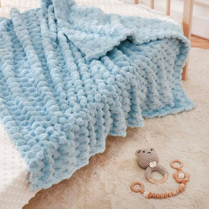 HOMRITAR Baby Blanket - Soft Fluffy 3D Jacquard Fleece for Nursery & Stroller | 30 x 40 Inch, Blue
