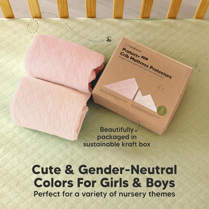 Skiennix 2-Pack Waterproof Crib Mattress Protector - Soft Quilted Cotton, 52" x 28", Machine Washable, Easy Fit (Mist Rose/Mavy)
