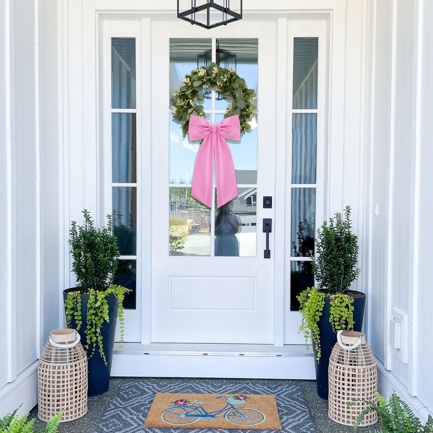 Skiennix Pink Wreath Sash - Elegant Linen Ribbon Bow for Front Door & Porch Decor | 2 Pcs
