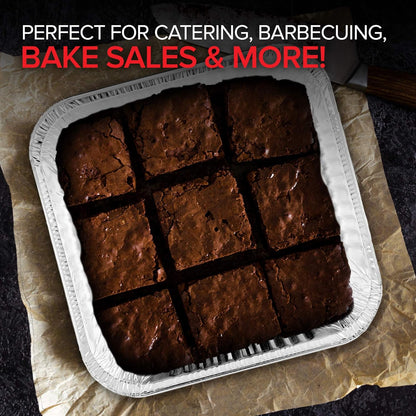 Stock Your Home 8x8 Foil Pans with Lids - 20 Pack Aluminum Disposable Baking & Cooking Containers