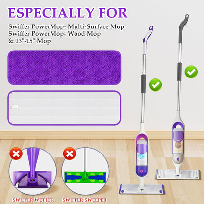 Papclean Microfiber Mop Pads - Reusable Wet Dry Cleaning Cloths for Swiffer PowerMop | 6 Pack for 13"-15" Floors