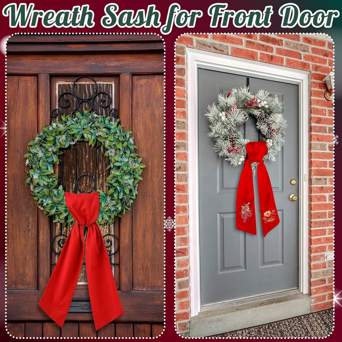 VitalCozy Wreath Sash Set - 4 Pcs Embroidery Blanks for Front Door Decor | Red (4.49" X 56.30")