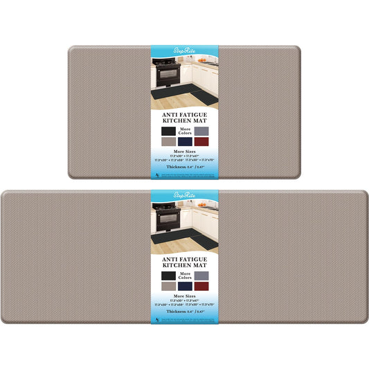 StepRite Kitchen Mats, 2PCS Kitchen Rugs, Cushioned Anti Fatigue Kitchen Mats for Floor, Non-Slip Standing Desk Mat, Waterproof Kitchen Rug Set for Kitchen, Floor, Office, 17.3"×30"+17.3"×47", Khaki