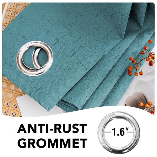 H.VERSAILTEX Primitive Linen Curtains 100% Blackout Curtain Drapes Burlap Fabric Curtains with White Thermal Insulated Liner, Grommet Top Curtain Living Room/Bedroom (2 Panels, 42 x 45 Inch, Teal)