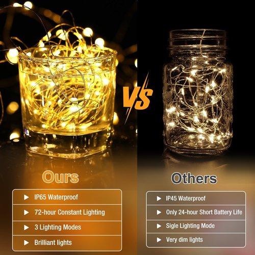 Fairdeer 6 Pack Fairy Lights Battery Operated - 7ft 20 Led Twinkle Lights 3 Modes, Bulk Mini String Lights Waterproof for Mason Jars Vases DIY Party Wedding Decoration Christmas -Warm White