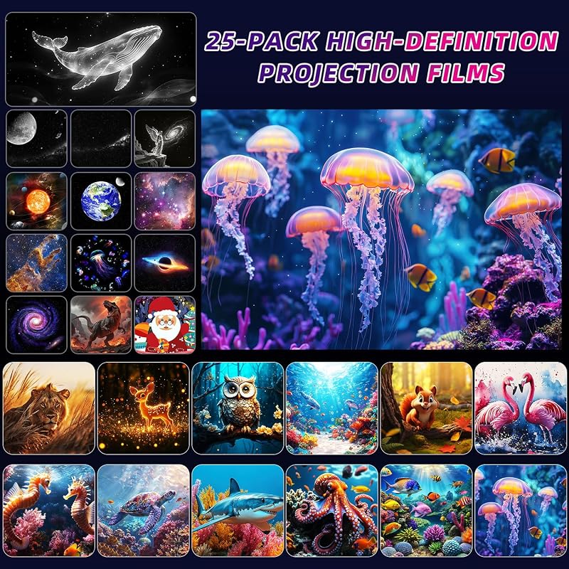 2-in-1 Galaxy & Ocean Projector for Bedroom – 4K Discs, 360° Rotating Night Light