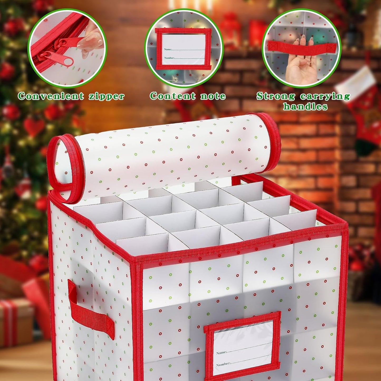 Christmas Tree Ball Organizer by [Brand Name] - Durable Plastic Storage Box for 64 Ornaments