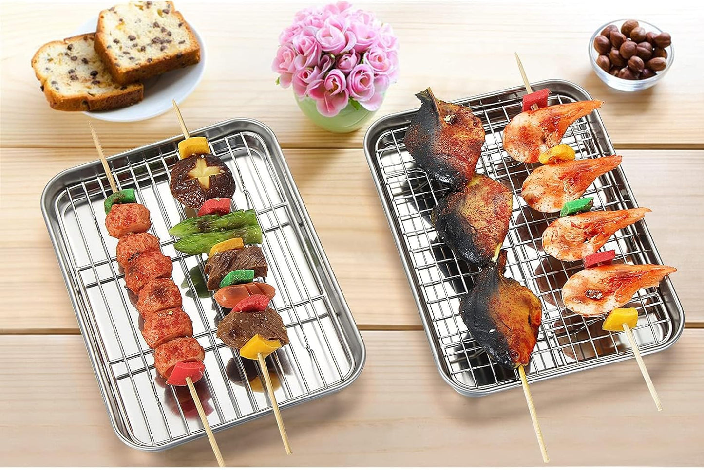 Yododo Baking Sheet Set - 4-Piece Stainless Steel Cookie Sheet with Cooling Racks | 9-Inch Heavy Duty & Easy Clean