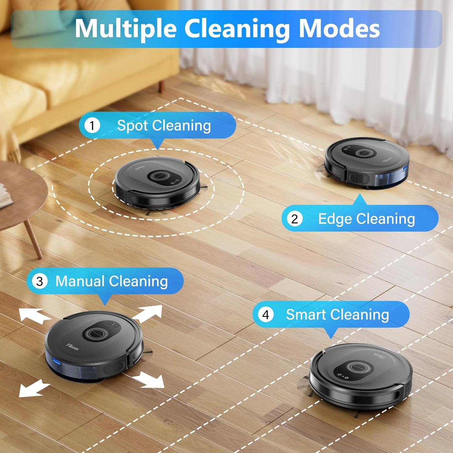 Tikom Robot Vacuum & Mop Combo - 5000Pa Powerful Cleaner with 150 Min Runtime | App & Remote Control for Hard Floors & Carpets