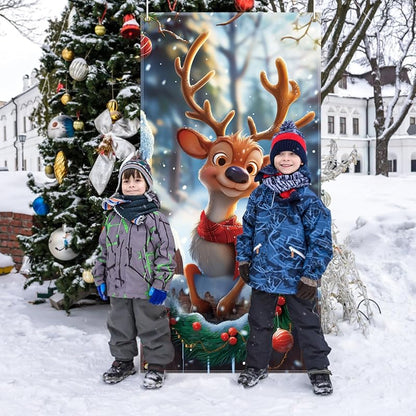 6ft x 3ft Christmas Reindeer Door Cover - Festive Fabric Front Door Decoration