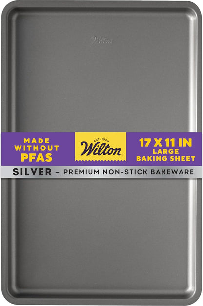 Wilton Silver Non-Stick Baking Sheet - Large Cookie & Roasting Pan | PFAS-Free, Even Heating, 17.25 x 11.5 Inch