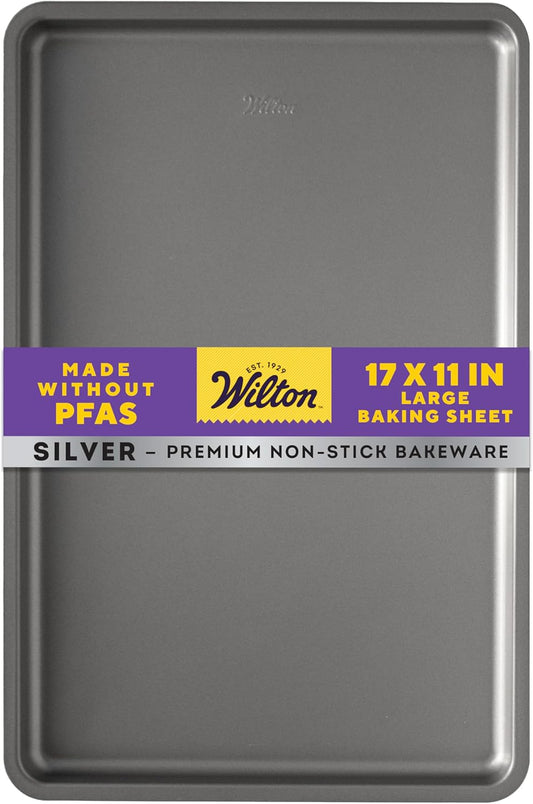 Wilton Silver Non-Stick Baking Sheet - Large Cookie & Roasting Pan | PFAS-Free, Even Heating, 17.25 x 11.5 Inch