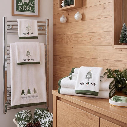 Peryiter 6 Pack Christmas Tree Towel Set - Embroidered Cotton Bath, Hand & Washcloths (Variation: Christmas Tree)