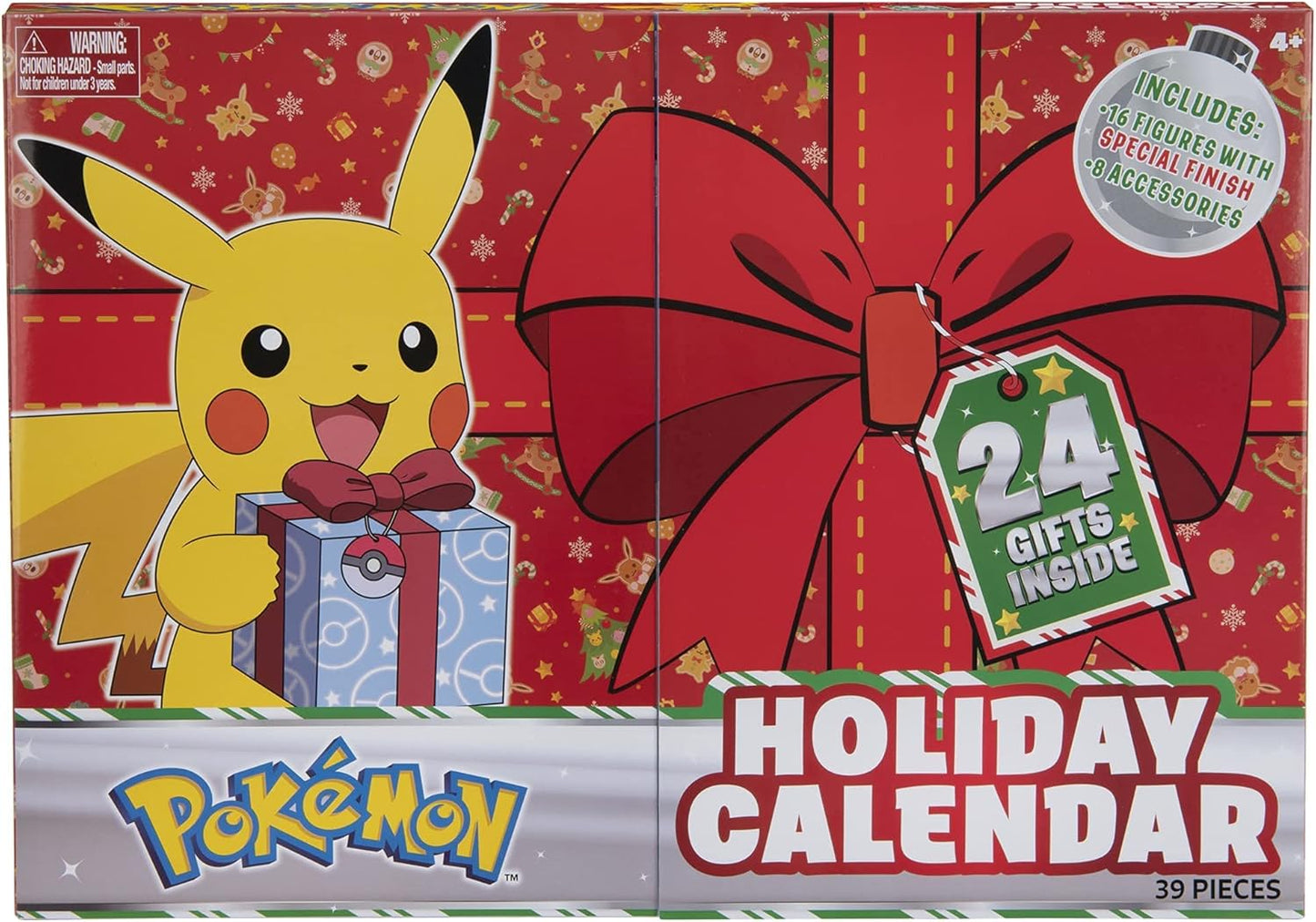 Pokemon 2024 Holiday Advent Calendar - 24 Gift Pieces with 16 Toy Figures & 8 Christmas Accessories for Ages 4+