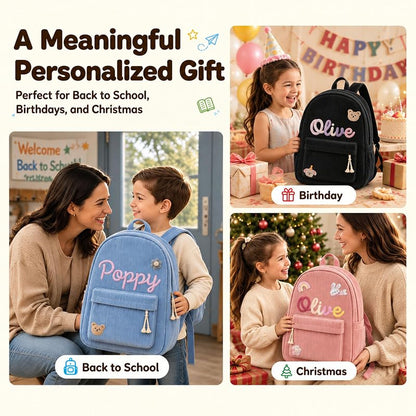 Personalized Kids Backpack with Name Embroidery, Corduroy School Bag for Girls & Boys