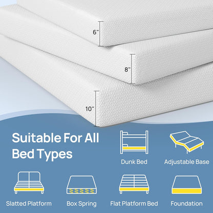 Rolanstar 6-Inch Twin Gel Memory Foam Mattress - Fiberglass Free, CertiPUR-US Certified, Cool & Comfortable Sleep