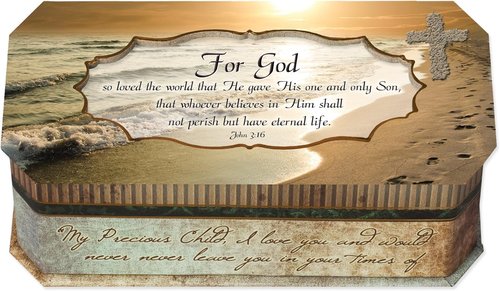 Cottage Garden Music Box - John 3:16 Footprints in The Sand Design | Plays Amazing Grace