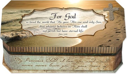 Cottage Garden Music Box - John 3:16 Footprints in The Sand Design | Plays Amazing Grace