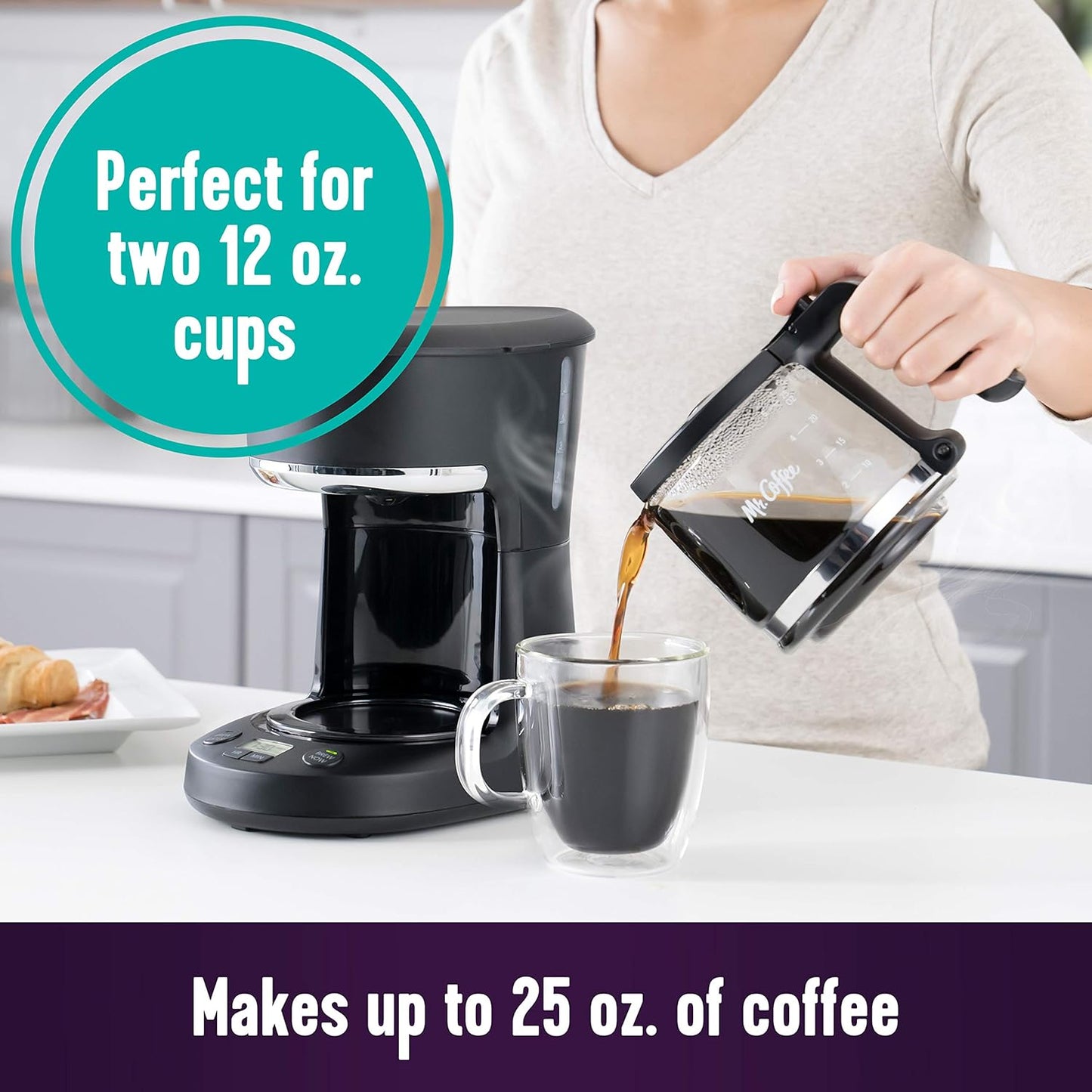 Mr. Coffee 5-Cup Programmable Coffee Maker - Auto Pause Feature, Compact Design, Black