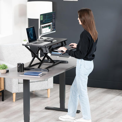 VIVO 32-Inch Height Adjustable Desk Converter - Dual Monitor Sit to Stand Workstation | Black