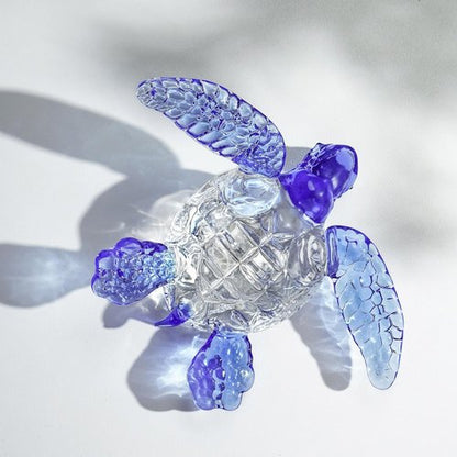 HDCRYSTALGIFTS Handmade Crystal Sea Turtle Figurine - Art Glass Ocean Sculpture | 5-Inch Blue Collectible Gift for Women