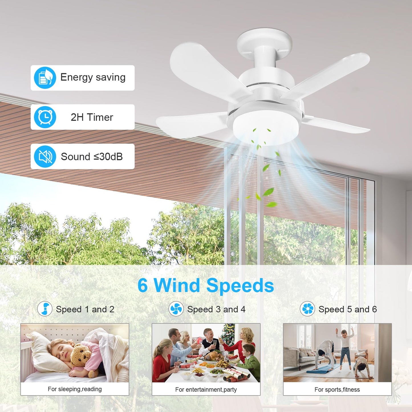 Socket Fan Light, Socket Fan, Socket Fan Light with Remote,Small Ceiling Fans with Lights,Screw in Ceiling Fan in Light Socket for Bedroom, Kitchen, Living Room, Garage (White, 15.8)