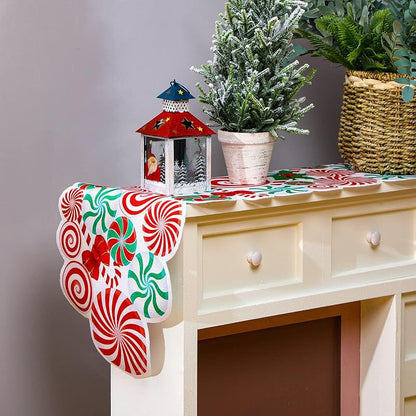 Candy Cane Christmas Table Runner - Burlap 71 x 14 Inches