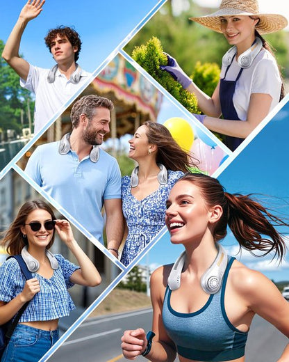 EYERZ Portable Neck Fan - Rechargeable Personal Fan with Neck Support, 5-Speed Quiet Lightweight Long Lasting Neck Fan, Fathers Day, Mothers Day Gifts, Full Surround Cooling for Travel, Hot Flashes