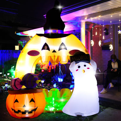 5 Feet Halloween Inflatable Pumpkin Outdoor Decoration with LED Lights, Blow up Halloween Ghost Hollowed Out Archway Pumpkin Inflatable Decor for Indoor Outdoor Yard Halloween Party Photo Spot