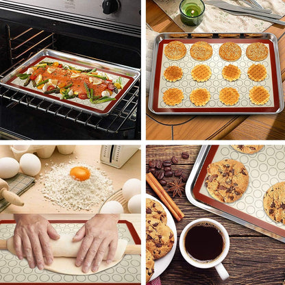 Wildone Baking Sheet Set - Stainless Steel Cookie Pan with Silicone Mats | 16 x 12 Inch, Set of 4