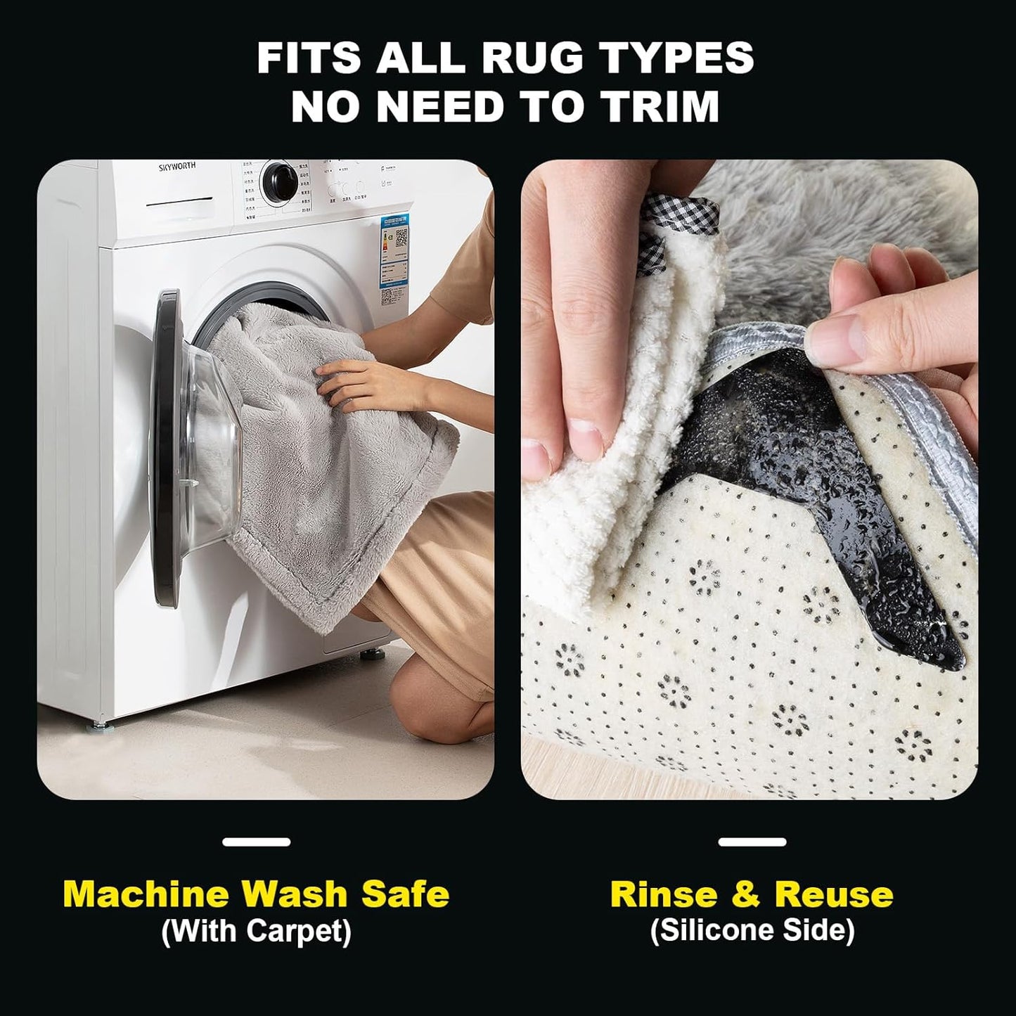 PHIXBEAR Rug Tape - 24 Pcs Strong Hold Anti-Slip Pads | Washable & Reusable No-Glue Silicone Design
