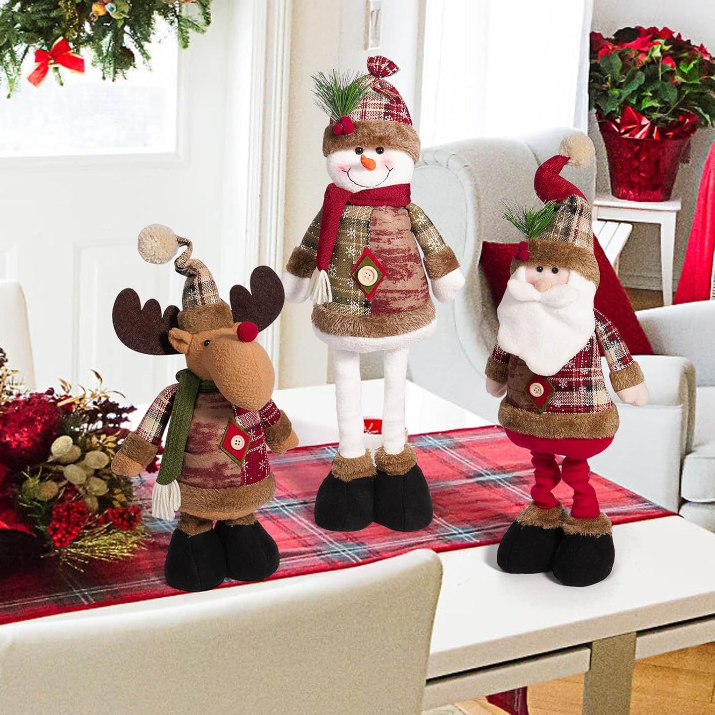 Reindeer Christmas Standing Doll - Telescopic Stuffed Figure for Indoor/Outdoor Decor | Extendable Legs