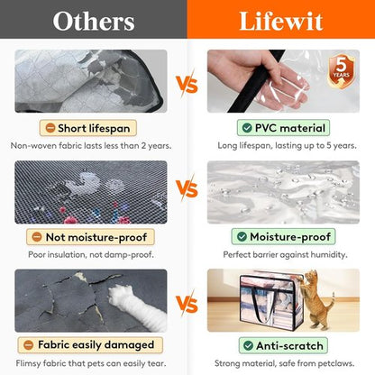 Lifewit 8-Pack Clear Clothes Storage Bags - 40L Vinyl Zipper Bags for Bedding & Comforters
