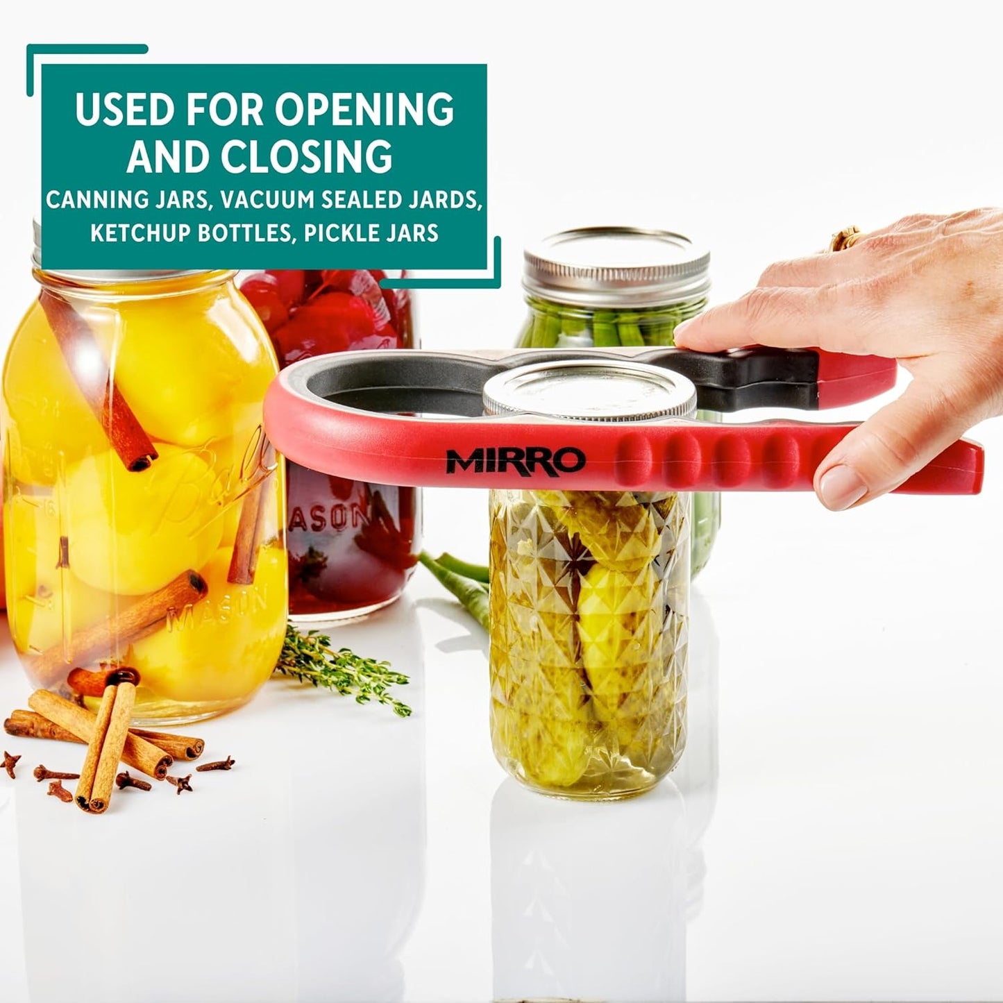 MIRRO Canning Jar Opener - Effortless Grip Design for Easy Jar Access | Vibrant Red Color