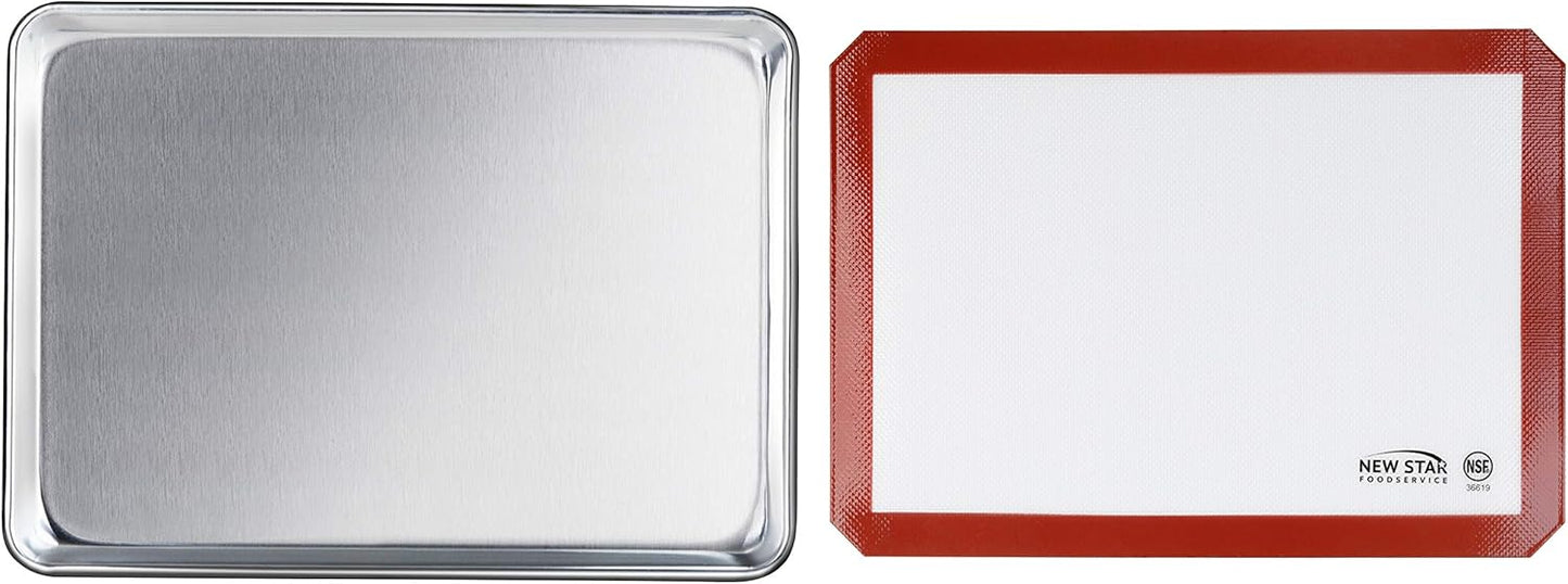 New Star Foodservice 18-Gauge Aluminum Sheet Pan Set - Includes Silicone Baking Mat, 15 x 21 Inch