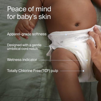 Coterie Baby Wipes + Diapers Kit, Size 1 (99 Count) & Size Newborn Diapers (93 Count), 8 Pack (448) Baby Wipes with 99% Water, Plant Based Materials, Hypoallergenic for Sensitive Skin