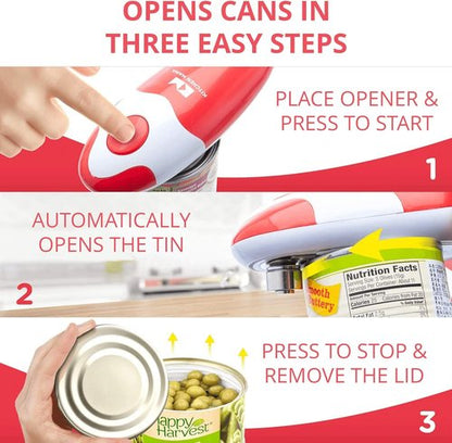 Kitchen Mama Electric Can Opener - Automatic, Hands-Free, Smooth Edge, Battery Operated | Red