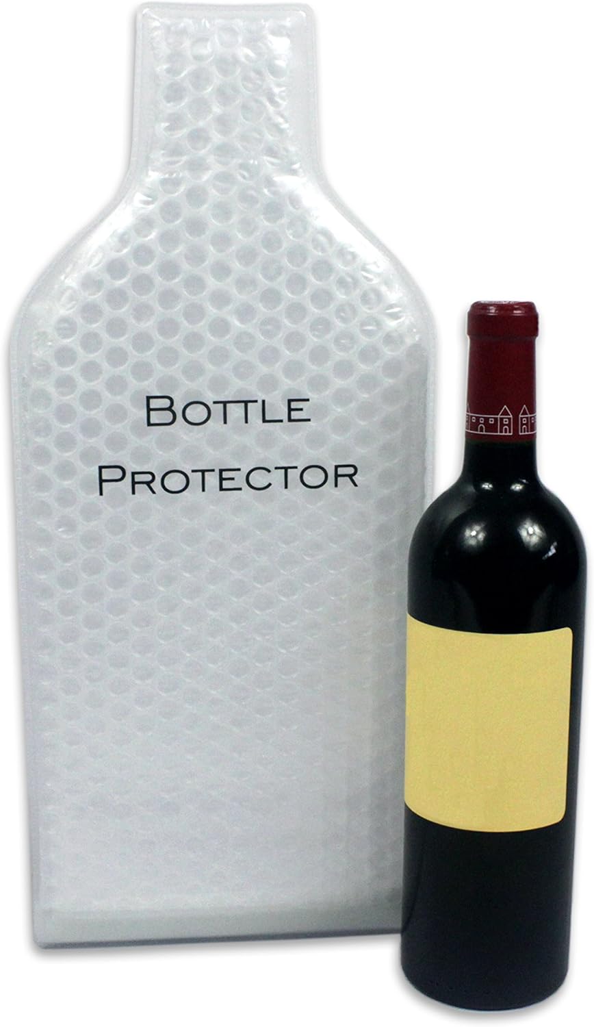 Reusable Wine Bottle Protector for Travel (4 Pack) - Wine Bags with Double Air Bubble Cushion Inner Skin and Leak Proof Exterior Ensures Safe Transportation in Luggage - Great Gift for Wine Lovers