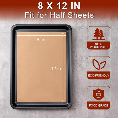 Skiennix Parchment Paper Sheets - Non-Stick Precut Baking Paper | 200 Pcs, 8 x 12 Inches, Unbleached