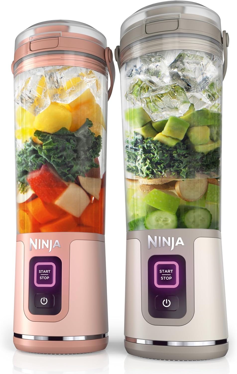 Ninja BC155PS Portable Blender - Cordless Personal Blender for Shakes & Smoothies | 18oz, BPA Free, Rechargeable, Leakproof Lid, Peach & Stone