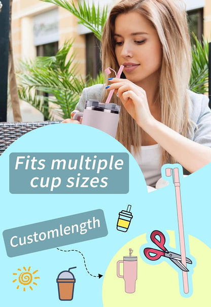 Skiennix Reusable Silicone Straws - 12-Inch Long with Covers | Perfect for Stanley Tumblers (6 Pack)