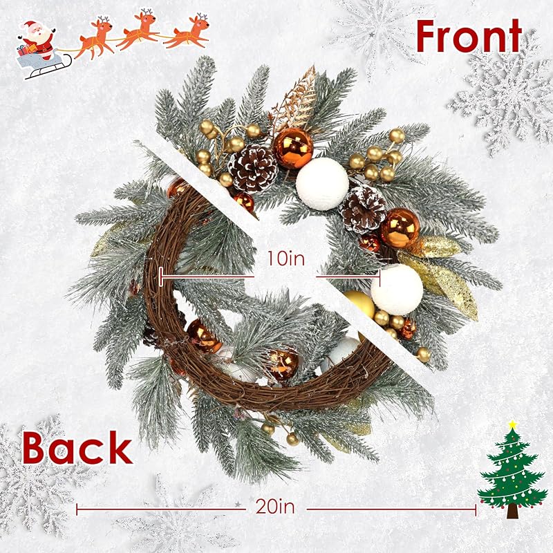 20in Christmas Front Door Wreath with Berries, Pine & Pinecones - 3rd Variation