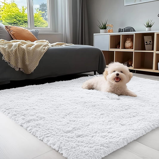 OLANLY Soft Fluffy Shaggy Accent Rug - 3x4 Machine Washable Area Rug for Bedroom & Nursery, White