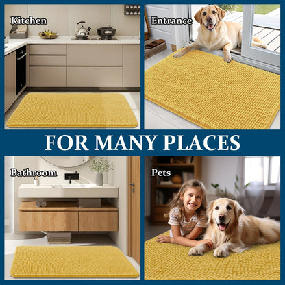 OLANLY Dog Door Mat - Absorbent Non-Slip Chenille for Muddy Paws | 40x32 Yellow Quick-Dry Indoor Carpet
